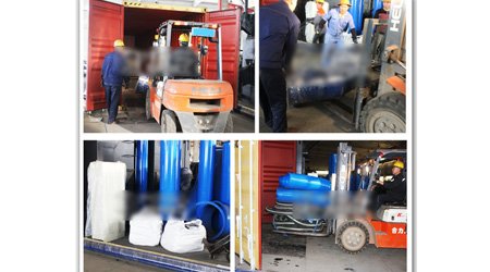 發(fā)往格魯吉亞Q69系列輥道通過式鋼板型材拋丸清理機(jī)第二車裝車發(fā)貨現(xiàn)場