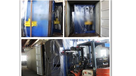 發(fā)往新加坡通過式型鋼_鋼板預(yù)處理線裝車發(fā)貨現(xiàn)場